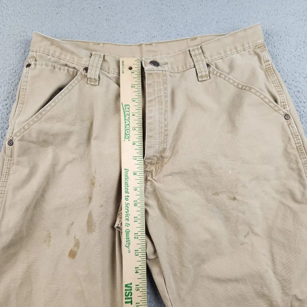 Wrangler Carpenter Pants Men's 34x32 Khaki Distress‎ Work Utility Durable Cotton